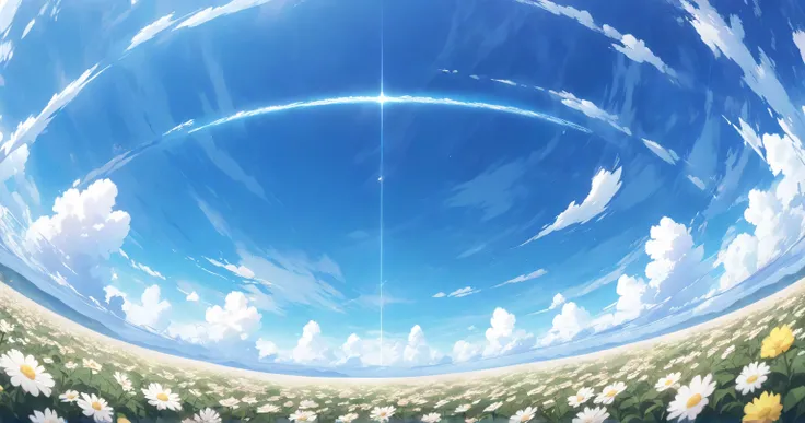 blue sky　Flower Field　 no people　Anime anime keyvisual, no humans, wide shot,