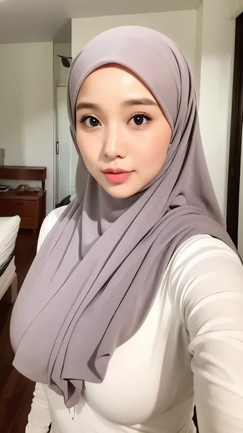 Beautuful Women、hijab, indonesian, a room、selfee、White Room、The face is cute、Vanrak Ayyans appears、1 girl, big breasts