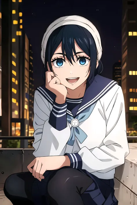 (masterpiece, best quality, ultra-detailed, highly detailed face, beautiful eyes, best illustration, professional artwork, anime-style, vibrant colors, absurdres, high-resolution, 4K), 1girl, solo, (blue eyes:1.2), (deep blue hair:1.2), short hair, bangs, ...