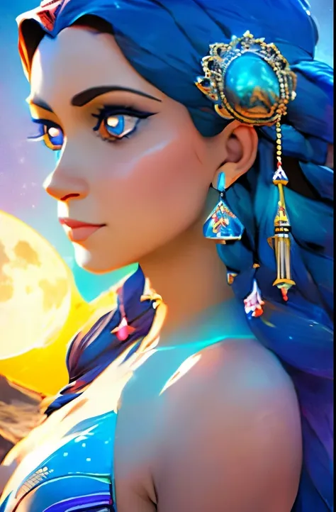 a close up of a woman in a dress standing in the desert, goddess of space and time, cosmic goddess, moon goddess, celestial goddess, goddess art, earth goddess mythology, goddess of travel, lunar goddess, egyptian princess, jen bartel, goddess of the moon,...