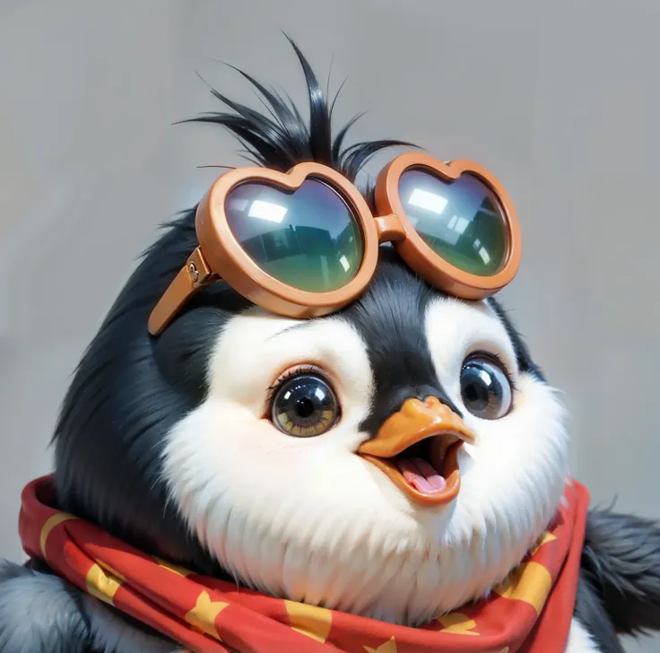Realistic animal penguin hair detailed texture facial sunglasses metal material texture