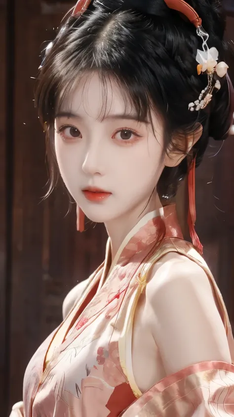 Hanfu,palace,穿Hanfu的女孩,Wearing ancient Chinese clothing,Traditional Chinese Clothing,Ancient Chinese Clothing,Ancient Chinese Princess,Chinese,Half-bare shoulders,Beth,( masterpiece),(is best:1.1),(Very detailed), BEST ILLUSTRATION , Fine Details ,(portrai...