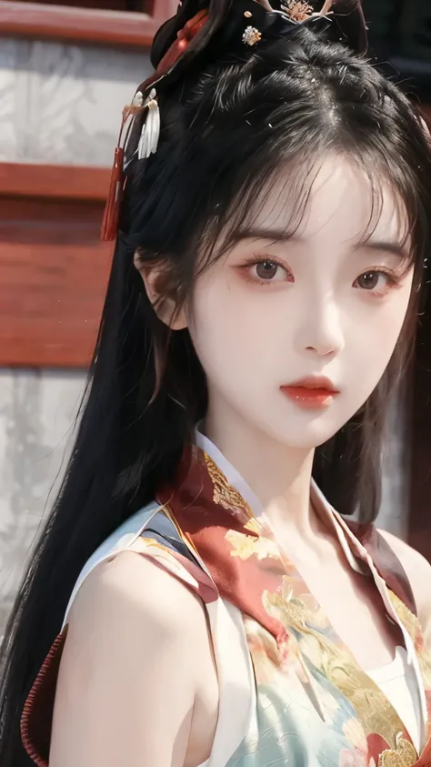 Hanfu,palace,穿Hanfu的女孩,Wearing ancient Chinese clothing,Traditional Chinese Clothing,Ancient Chinese Clothing,Ancient Chinese Princess,Chinese,Half-bare shoulders,Beth,( masterpiece),(is best:1.1),(Very detailed), BEST ILLUSTRATION , Fine Details ,(portrai...