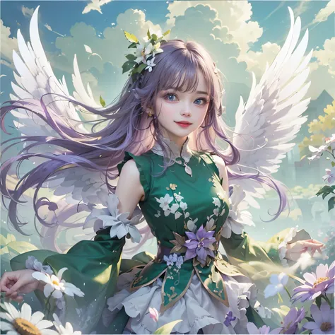 Angel with purple hair and green clothes