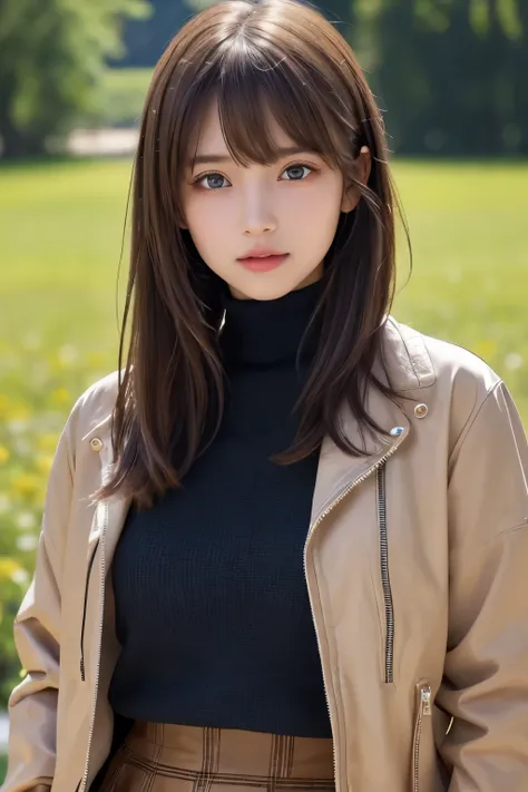 1girl, (a beauty girl, delicate girl, beautiful girl, innocent girl:1.3), (12yo:1.3),
break, (stylish jacket, skirt:1.3), (cowboy shot),
break, (spring background:1.3),
break, very fine eyes, (symmetrical eyes:1.3),
break, (flat breasts:0.5), (round face, ...