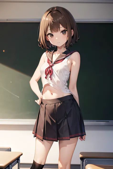 ((((Petite:1.5)))),(standing:1.3),(straight face:1.3),
,(serafuku:1.5),(brown hair:1.3),(Short hair:1.5),(verysmall breasts:1.5),(Classroom:1.5)