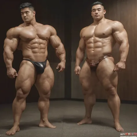 2 strikingly handsome 19-year-old Korean policemen turn back to show butt (weight: 9.0), each with a face of unparalleled beauty and resembling Korean policemen, full-body render of Tangaroa's physique (Tokyo Afterschool Summoners), 100% game-accurate musc...