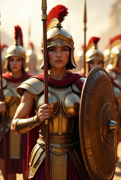 **Prompt:** Create an intricately detailed groups of a Greek female hoplite Spartan unit set in ancient Greece, showcasing hyper-realism and a symmetrical composition. Capture the scene from an ultra-wide angle, immersing the viewer in the vibrant yet hars...