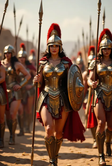 **Prompt:** Create an intricately detailed groups of a Greek female hoplite Spartan unit set in ancient Greece, showcasing hyper-realism and a symmetrical composition. Capture the scene from an ultra-wide angle, immersing the viewer in the vibrant yet hars...