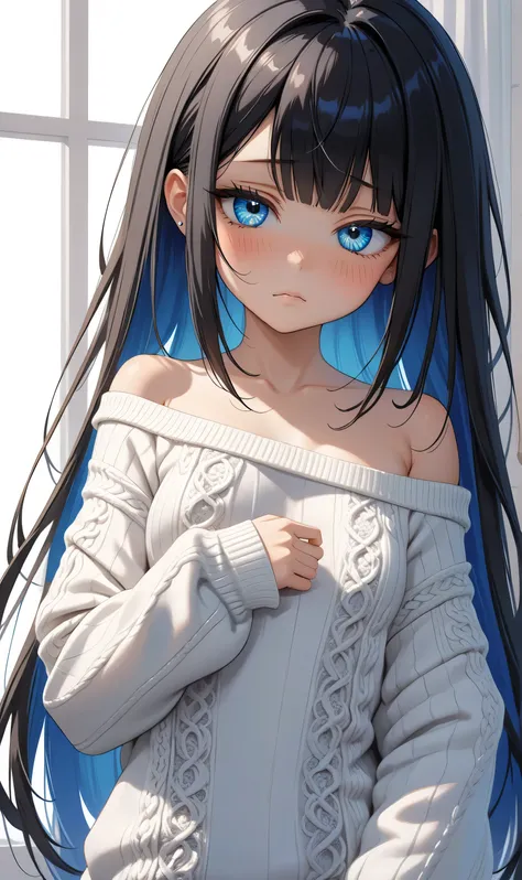 ((Random porn pose)), (Cute girl), ((Ultra detailing)), (very aesthetic, best quality, ultra detailed), intricate details, 1girl, Black hair, (Random hairstyle), Blue inner hair , ((Detailed eyes)), ((Beautiful eyes)), ((prefect eyes)),sharp jawline, long ...