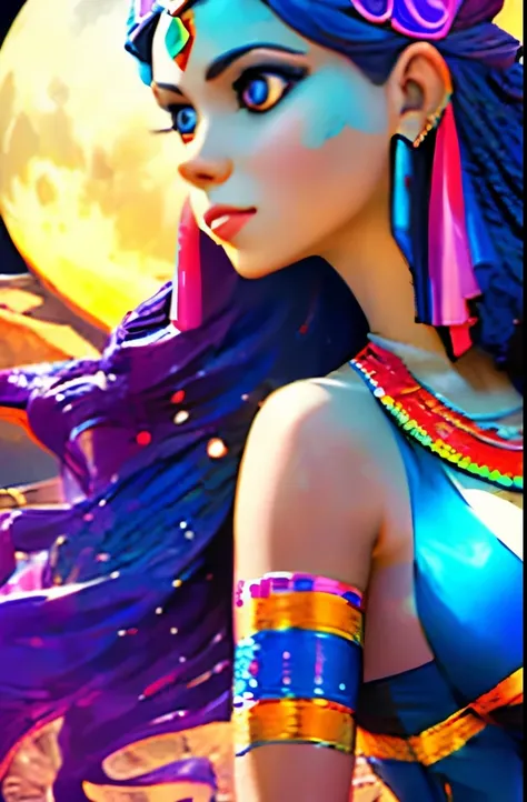 a close up of a woman in a dress standing in the desert, egyptian art by Jason Benjamin, cg society contest winner, psychedelic art, goddess of space and time, cosmic goddess, moon goddess, celestial goddess, goddess art, earth goddess mythology, goddess o...