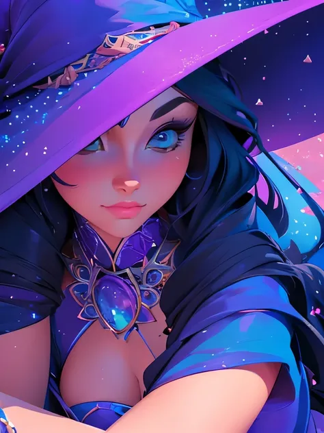 a close up of a woman in a purple hat sitting on a bed, pixel art inspired by rossdraws, trending on deviantart, fantasy art, fantasy art style, fantasy aesthetic!, 8k high quality detailed art, fairy aesthetics, fantasy aesthetic, fantasy style art, beaut...