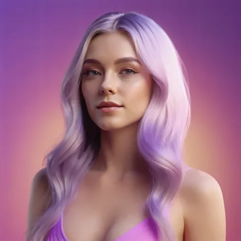 blonde with long hair, female face expressing pleasure and enjoyment with a bright aura halo behind her head, she is naked, we can see her shoulders and face closely, minimalistic, in a light purple and pink style, with soft edges and blurred details, in t...