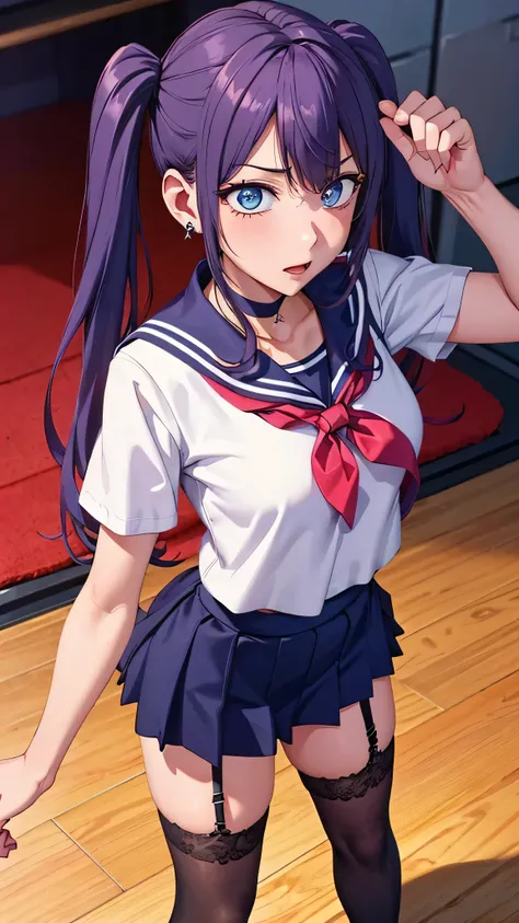((( idol))),((Strict look)),(( glittering stage)),((sailor suit)),((黒い sexyレースパンティ)),(( school uniform)),((miniskirt)),((loafers)),(((beautiful legs))),(()), ((( sexy))), (((cowboy shot))),Ultra High Definition , mature woman, mature woman, very well detai...