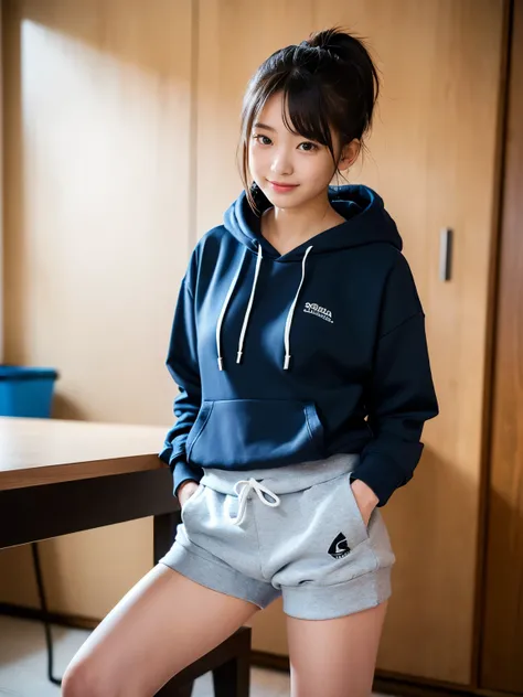 (Best-quality, Masterpiece, Ultra High Resolution, (Photorealistic:1.4), Raw Photo, depth of field, professional lighting, perfect anatomy, extremely details), 
in private room, 
1girl, (((15-years-old))), (((the most famous Japanese idol))), looking at vi...