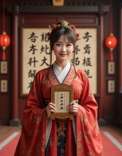 **Prompt:** Create a visually captivating scene set in the Han Dynasty era, utilizing Unreal Engine 5 to depict a symmetrically balanced panoramic image. The focus should be on a realistically rendered full-body Chinese courtesan dressed in a busty hanfu s...