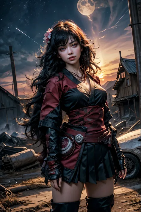 raven branwen, stunning girlfriend, (standing:1.1), dynamic pose, heart shaped face, elegant face, beautiful face, highly detailed face, highly detailed skin, skin pores, subsurface scattering, realistic pupils, loving smile, looking at viewer, full face b...