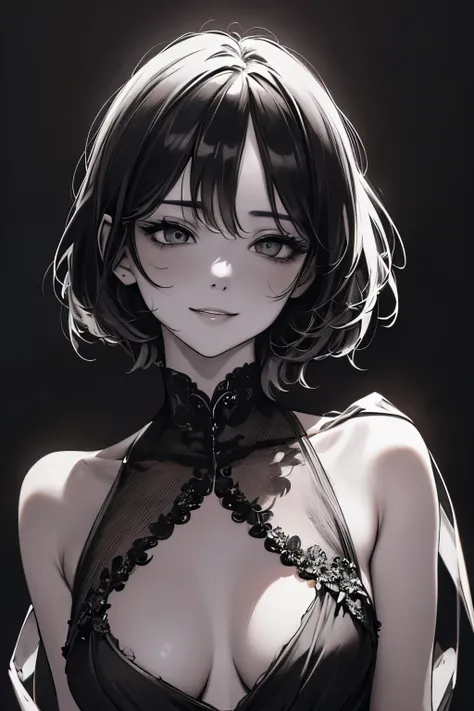 masterpiece、８K、Highest quality, (Background details), High Contrast, Very beautiful girl, Detailed original illustration、Small breasts、Primary school students、Bobcut、Detailed shading、functional、Delicate face、Charm、Villainess、sexy、Real breasts、Crazy Smile, ...