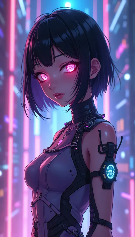 Hyuga Hinata,Cyber Neon , fantastic color,whole body, cyberpunk