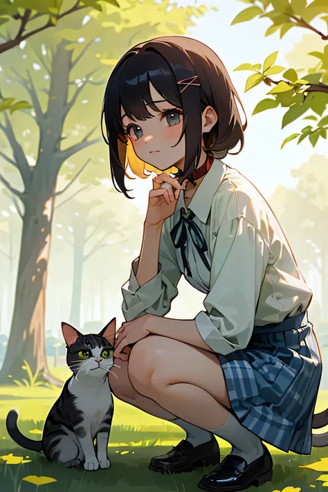 Highest quality、High Resolution、(high image quality:1.4)、masterpiece、detailed background、Beautiful Girl、 detailed expressions 、detailed eyes、A warm and gentle moment like a page in a picture book、A park with soft afternoon sunlight pouring down、(the girl i...