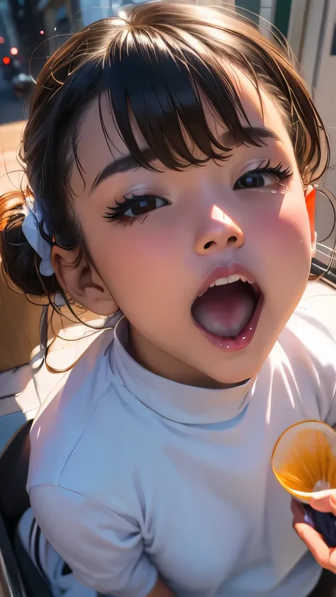 young woman、smile、(( search 。 the hairstyle is random))、 blanking 、(( masterpiece、 high image quality 、16k))、 staring closely at the viewer, (( random design springwear))、EXPLORE THE CITY AT NIGHT , big breasts, plump body, button gap , {pmb...