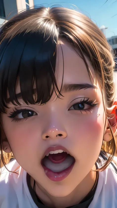 young woman、smile、(( search 。 the hairstyle is random))、 blanking 、(( masterpiece、 high image quality 、16k))、 staring closely at the viewer, (( random design springwear))、EXPLORE THE CITY AT NIGHT , big breasts, plump body, button gap , {pmb...