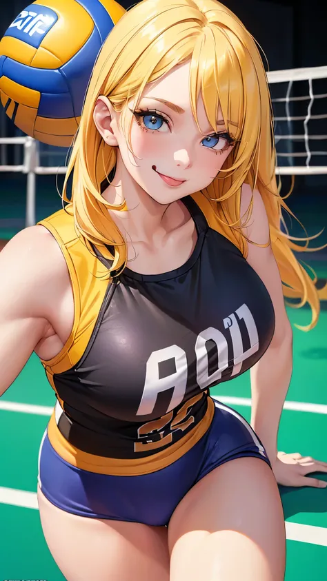 Avant-garde pop art, (((Standing on the volleyball court))), amazing, best quality, vector art, stylish design, ((The most beautiful girl ever)), (((Best quality))), HDR, ((Details)), ((Masterpiece)), ((Super detailed)), ((Looking sideways, looking at the ...