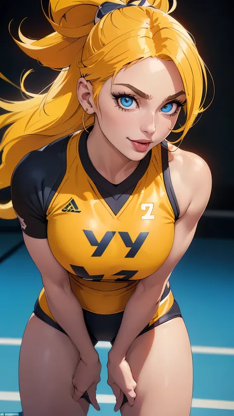 Avant-garde pop art, (((Standing on the volleyball court))), amazing, best quality, vector art, stylish design, ((The most beautiful girl ever)), (((Best quality))), HDR, ((Details)), ((Masterpiece)), ((Super detailed)), ((Looking sideways, looking at the ...