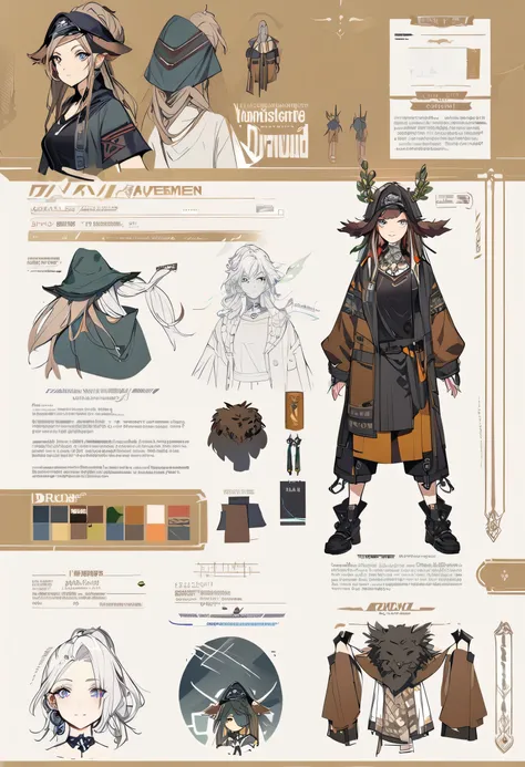 Virtual Character Design,concept character sheet, face, modern design, 1 woman,druid,