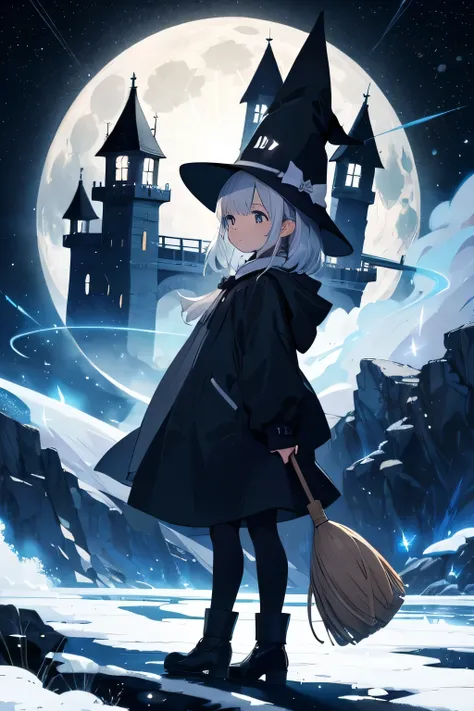  Translucent Illustration 、 Japanese Anime Style Illustration 、 Small Silhouette in the Distance 、 Small Silhouette of a Witch Flying on a Broom in the Distance 、green、 DYNAMIC ANGLE 、 Fantastic、The ultimate precision、 best quality 、 Fantasy、Effective Prod...