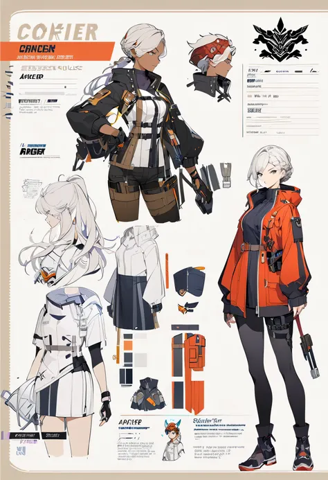 Virtual Character Design,concept character sheet, face, modern design, 1 woman,archer,