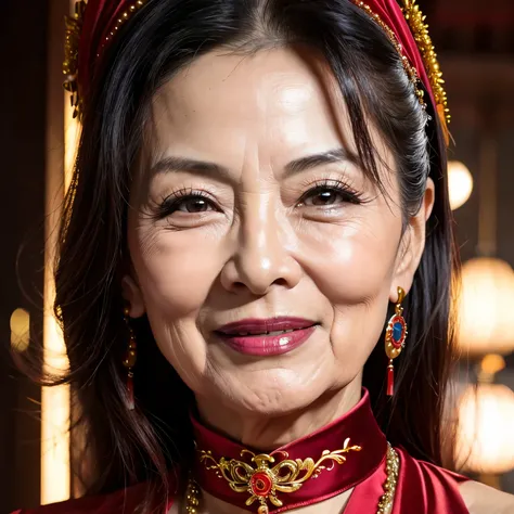 ７９ years old　Mom　MILF　Chinese Lady　large earring　Big choker　navel piercing decoration　A bracelet　realisitic　Gorgeous Madame Beautiful Mature Woman　sexy　Smile　Gentle woman navel piercing　４K　High quality