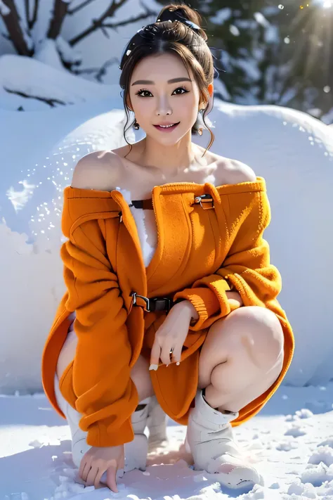 (3D Real Photo:1.3),(((Crouching in the snow:1.3))),( covered in snow:1.3),((( snow piles up on the body :1.3))),( makes the subject look three-dimensional with the contrast between light and shadow),(((Climbing a snowy mountain in winter:1.3))),(((With th...