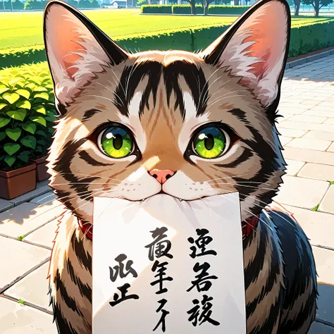 (masterpiece), (best quality), (ultra-detailed), Accompanied by a cat, (cute cat), outdoors,absurderes, Hi-Res, ultra-detailed, BREAK, Expressive lettering, Elegant décor, Design images featuring beautiful calligraphy with craftsmanship and skill。
