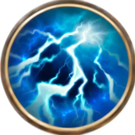 Close-up shot of a blue and white round button with lightning,  Lightning Mage spell icon ,  World of Warcraft Spell Icon,  Explosive Lightning Spell ,  ability image , zenithal lightning,  lightning symbol , Lightning Effect,  Kaladin storm blessings , My...