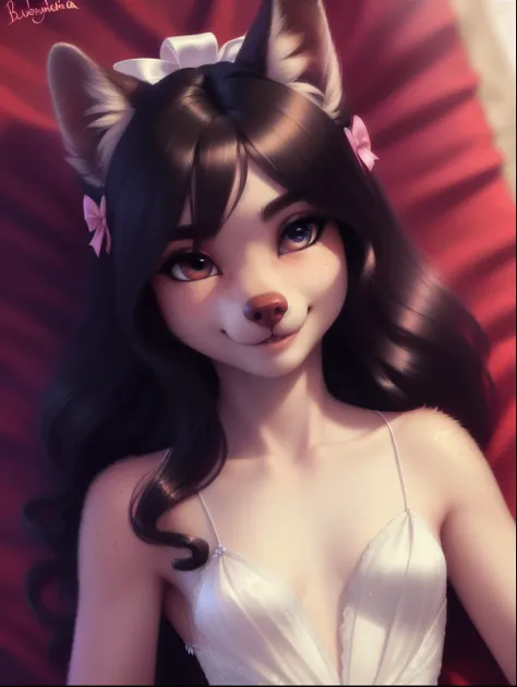 ((Realistic portrait, anthropomorphic dog, adorable prom dress, 16yo)), flat chest, small breasts, anatomically correct, Schlank, Hochgeladen E621, detailed flauschige fur, (von Fluff-Kevlar, Iskra, personalami, wolfy-nail, Pino Daeni), realistic, ultra sh...