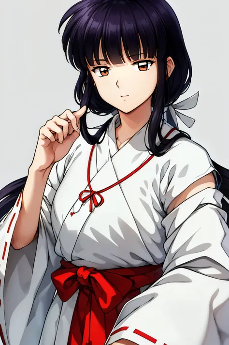  simple white background,
white kimono ,White Japanese Clothes ,Wide sleeves,
 red hakama on the futon ,red skirt,
 bangs, blunt  bangs, brown eye,  long hair,black hair,
, 20 years old,junior, beautiful Finger, beautiful long legs, beautiful body,
 beauti...