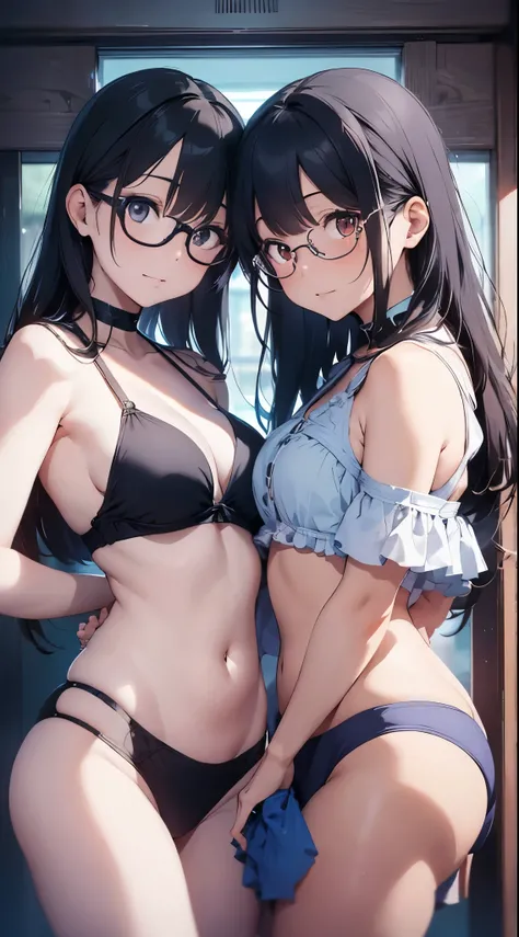 Two Beautiful Japanese Women in Blue Bikinis and Glasses Against a Solid Blue Background

Two young and beautiful Japanese women stand confidently against a solid blue background, both wearing elegant blue bikinis that seamlessly blend with their surroundi...