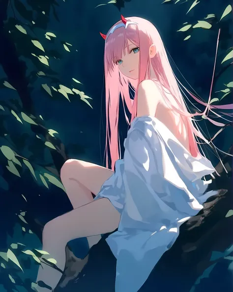 anime girl with pink hair sitting on a tree branch, zero two, anime girl with long hair, young anime girl, anime visual of a cute girl, beautiful anime girl, anime girl desktop background, ethereal anime, an anime girl, guweiz, anime picture, seductive ani...