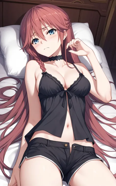 upper body, Lilith Asami, anime style, Random Sexy pose , ((Ultra detailing)), (very aesthetic, best quality, ultra detailed), intricate details,
1girl, Long hair,  blue eyes, sharp jawline, long hair, shy,  Blush, medium breast ,(Wearing Black negligee, c...