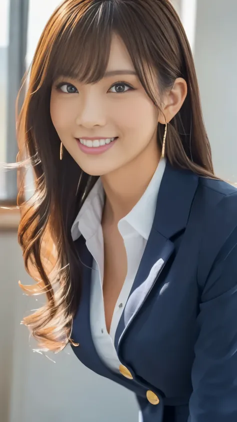 masterpiece, Highest quality, Photorealistic, 超High Resolution, Fine Details, High Resolution,  8k Wallpaper,  1 beautiful woman,, Light Brown Disheveled Hair,  wearing a business suit , sharp concentration, perfect dynamic composition, beautiful detail ey...