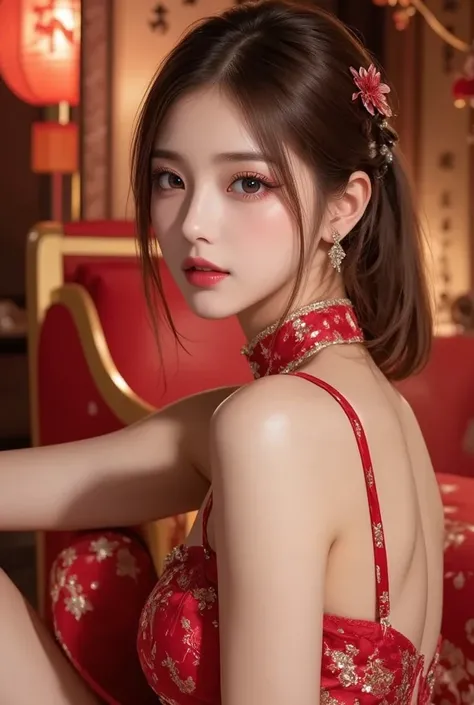 Cat ears、 face up、((( Lying in Bed))) attractive, pretty girl, ponytail、 (( fine facial features , eroticism)), dramatic lighting , realistic , 8k, Dramatic Shadows , intricate and elaborate patterns , super detailed photo ...