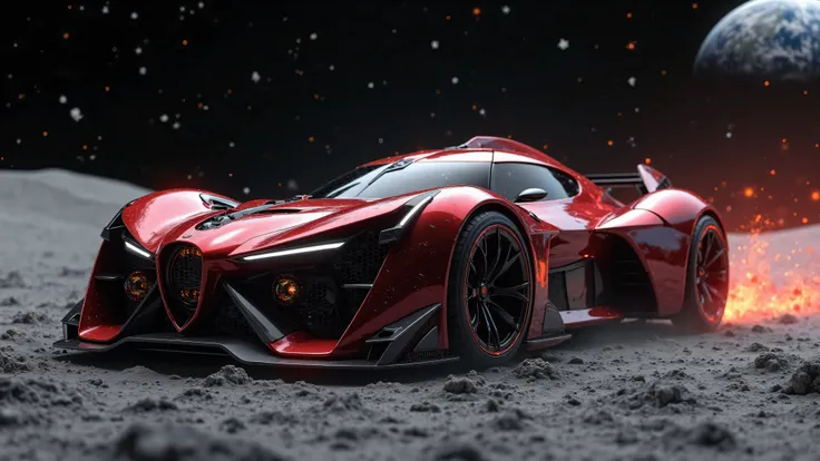 Infernal style sports car on the moon 