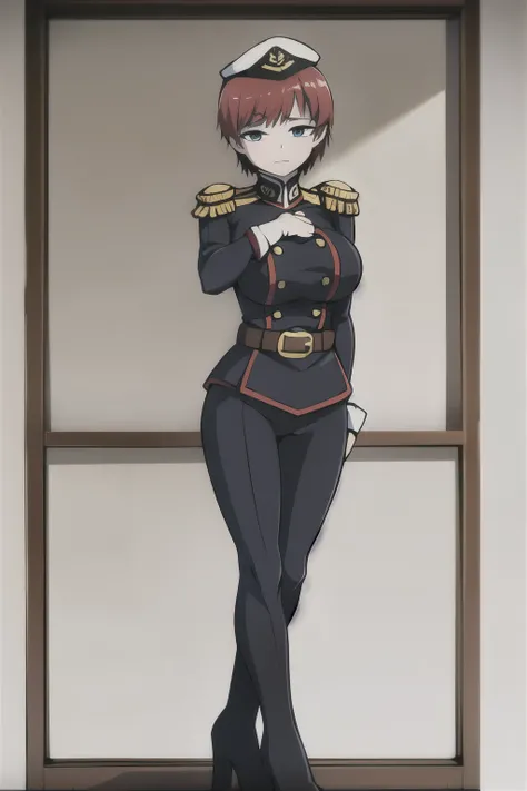 Kushina, long hair, red hair, blue eyes, mature female, large breasts, Woman in military-style cosplay uniform, (ethnicity:1.1), (age:1.1), (detailed clothing:1.2), (accessories:1.1), (facial features:1.1), (expression:1.1), (body type:1.1), (pose:1.2), na...