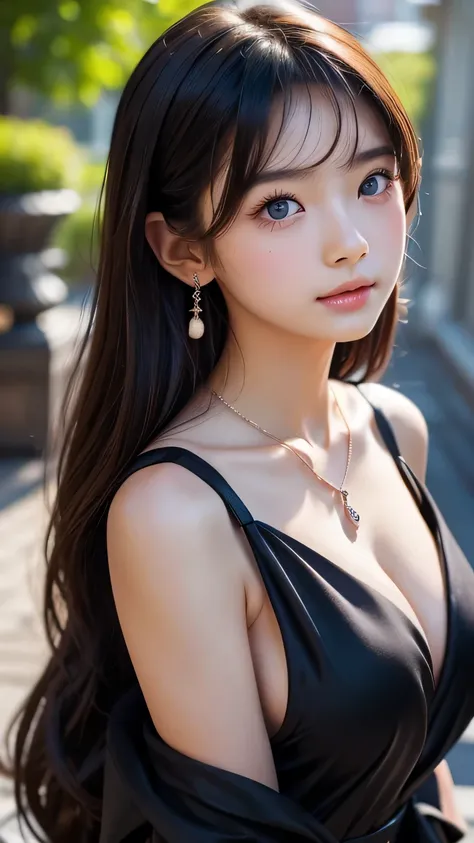 ((detailed faces, Professional Photo Shoot)), ((glossy black dress, earrings, necklace 1 girl)), Ultra High Definition, (realistic: 1.4), RAW photo, Highest quality, (Photorealistic Stick), concentrated, Soft light, (()), (( Japanese)), (( (youngface))), (...