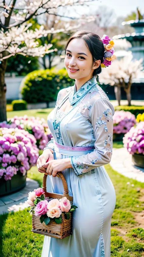 aodai, (smile) photographed on a Nikon Z7 II Mirrorless Camera,120mm F/4 wide-angle
a woman in a pink dress is pushing a bicycle with flowers in it and a (basket of flowers) on the back, Ding Yunpeng, phuoc quan, a stock photo, art photography
a woman in a...