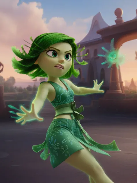di_st, 1girl, green hair, green eyes,  mage, magic, epic pose, score_9, score_8_up, score_7_up,