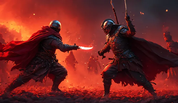16th-century ottoman soldier vs christian warrior,battle, fearful,blood,cinematic lighting,dramatic,intense,epic,gritty,moody,digital painting,matte painting,highly detailed,cinematic composition,stunning lighting,vibrant colors,detailed textures,volumetri...