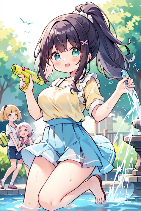Highest quality、High Resolution、(high image quality:1.4)、masterpiece、detailed background、highly detailed face、detailed eyes、age beauty、 huge breasts、Normal number of fingers、anatomically correct、perfect body line、Bright-colored hair、ponytail、 braided bob c...