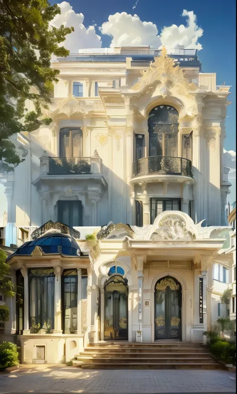 a close up of a large white building with a lot of windows, stunning grand architecture, exquisite architecture, art nouveau masterpiece, beautiful architecture, stunning architecture, luxury architecture, elegant and ornate, exquisitely ornate, extremely ...